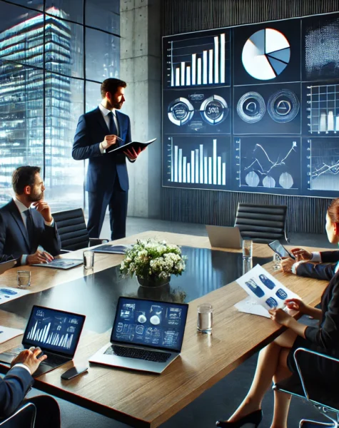 DALL·E 2024-12-04 13.56.59 - A modern business consulting environment featuring a roundtable discussion with professionals reviewing reports and data on tablets and laptops. The s DALL·E 2024-12-04 13.56.59 - A modern business consulting environment featuring a roundtable discussion with professionals reviewing reports and data on tablets and laptops. The s
