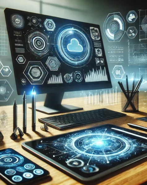 DALL·E 2024-12-04 14.39.04 - A futuristic and professional representation of digital services. The scene showcases a multi-screen setup displaying analytics, cloud storage solutio DALL·E 2024-12-04 14.39.04 - A futuristic and professional representation of digital services. The scene showcases a multi-screen setup displaying analytics, cloud storage solutio
